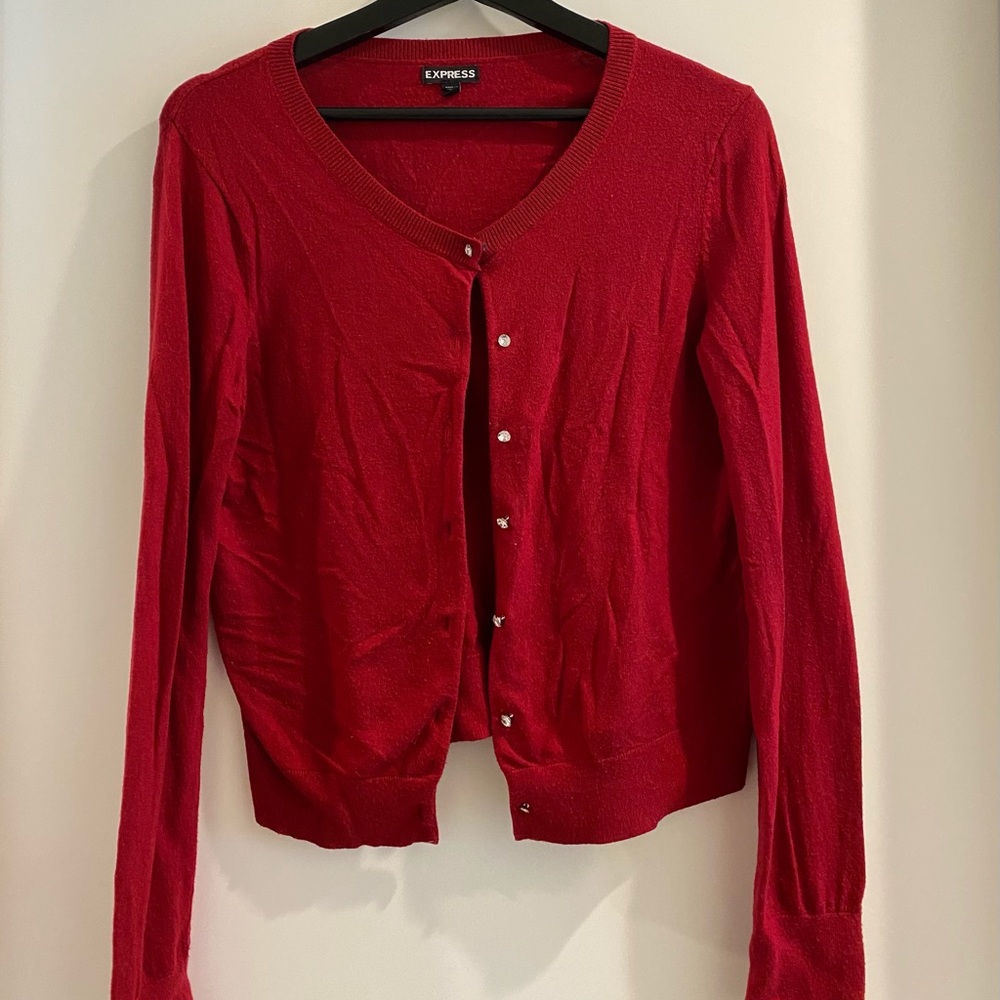 Red rhinestone button up cardigan